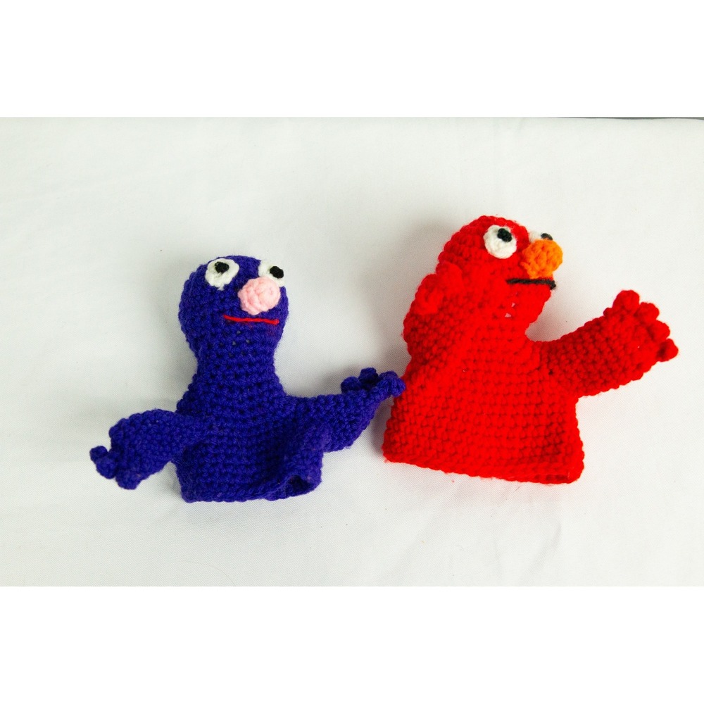 Handmade Crochet Sesame Street Inspired Finger Puppets Elmo and Grover Set